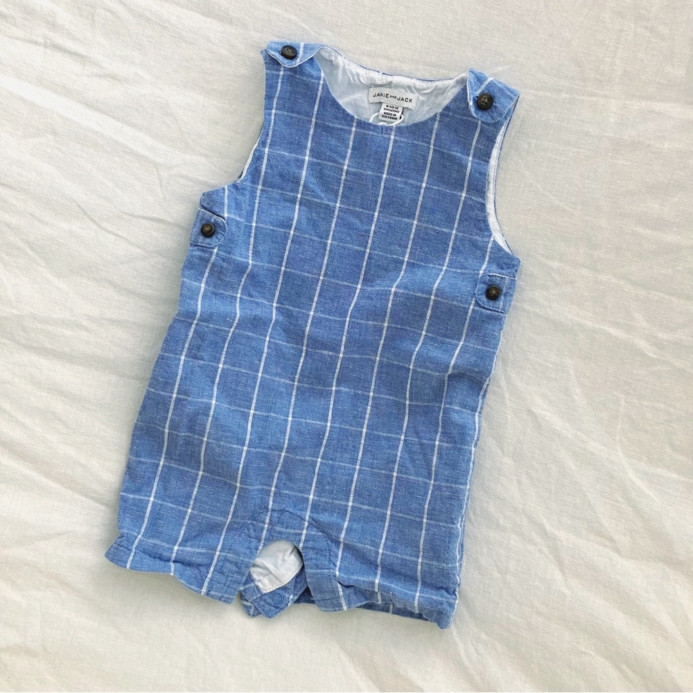 Janie and Jack • Grid Print Romper in Blue/White